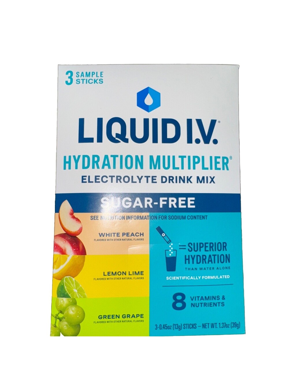Liquid IV Hydration Multiplier Electrolyte Drink Mix Sugar Free 3 Sticks